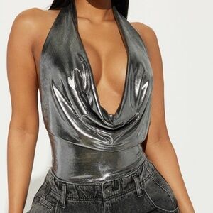 Silver Metallic Halter Top
